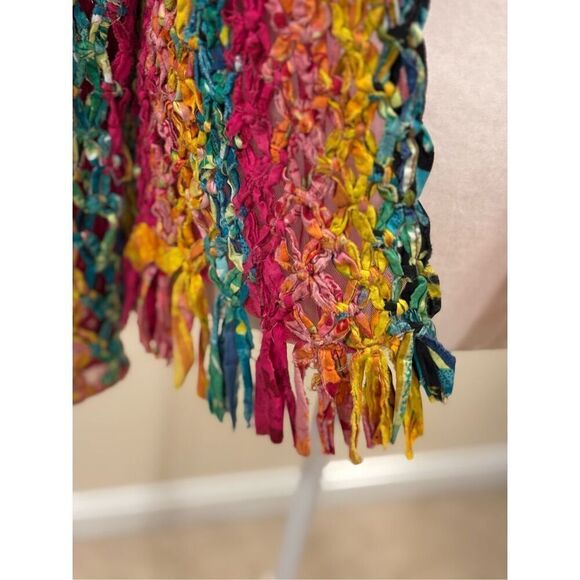 Vintage/Vtg Sandy Starkman Women's Knotted Woven Mesh Fringe Coat Multicolor Sma - Picture 2 of 5